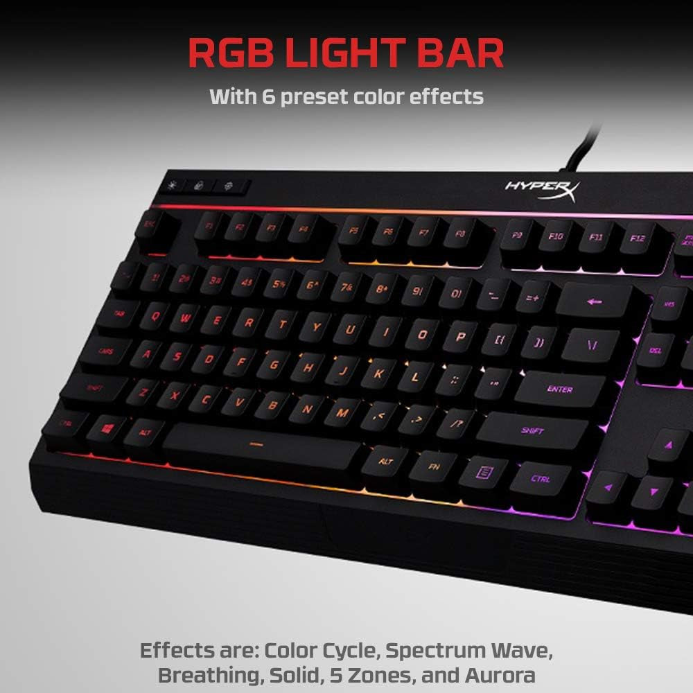 Alloy Core RGB Membrane Gaming Keyboard - Ergonomic Silent Keys with RGB Lighting, Spill Resistant Design, Dedicated Media Controls, Compatible with Windows 10/8.1/8/7 - Black