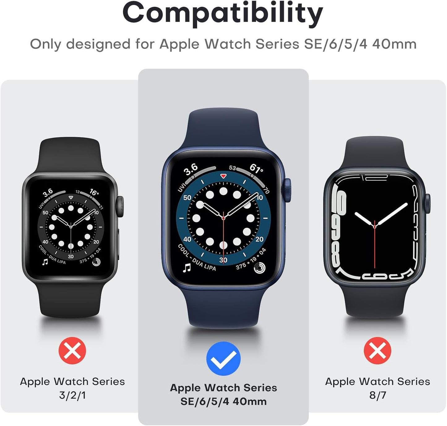 2-Pack Hard Case for Apple Watch SE/Series 6/5/4 (40mm) with PC Tempered Glass Screen Protector, Scratch-Resistant Slim Cover, Blue