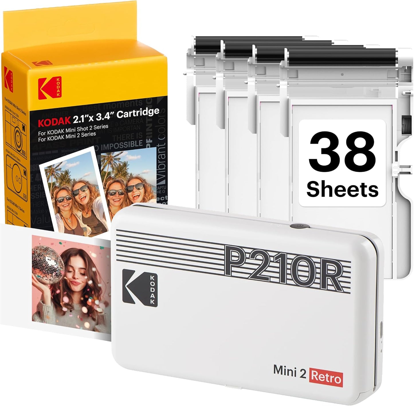KODAK Mini 2 Retro Portable 2x3 Photo Printer - 4PASS Technology, Includes 38 Sheets, Bluetooth Compatible with iPhone & Android, Smudge-Proof, Water-Resistant, Fade-Resistant