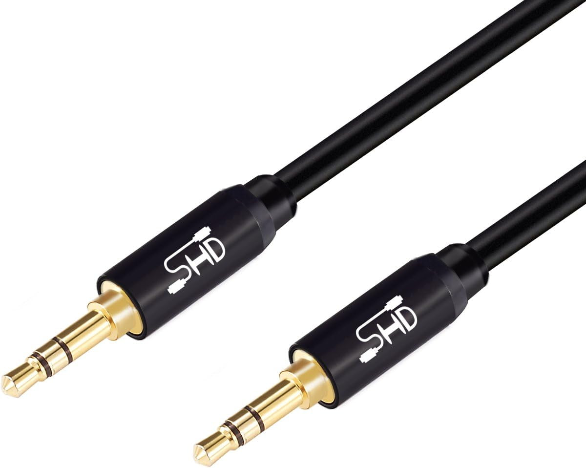 Premium 20ft 3.5mm Aux Cable for Car Audio - Dual Shielded with Gold Plated Connectors