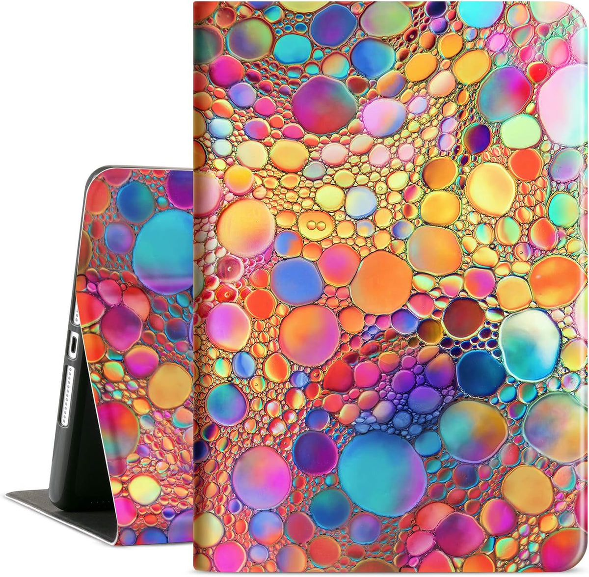 iPad Case for 9th, 8th, and 7th Generation - 10.2 Inch Multi-Angle Viewing with Adjustable Stand and Auto Wake/Sleep Function, Artistic Bubble Design