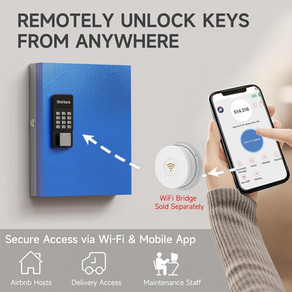 32Key Lock Box Smart Key Organier Cabinet with Keypad & App for Office | Wall Mounted Lockbox Use App, Custom & One Time Password, Wifi (Need W100 Bridge) Unlock for School, Office, Fleet, Hotel