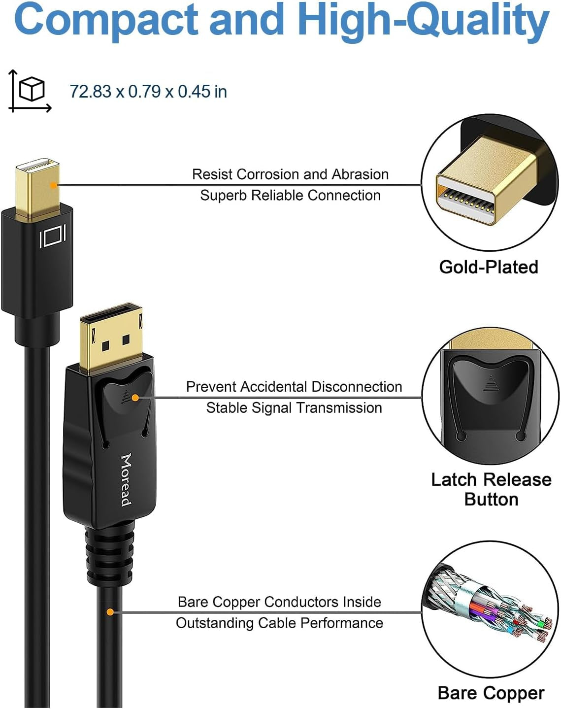 8K Mini DisplayPort to DisplayPort Cable 1.4, 6 Feet - Bi-Directional Connectivity, Supports Up to 8K@60Hz, 4K@240Hz, 2K@240Hz, 32.4Gbps; Compatible with MacBooks with Thunderbolt 1/2