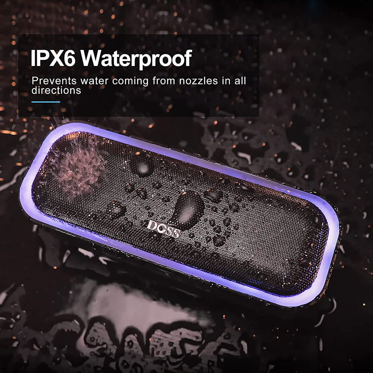 Soundbox Pro Bluetooth Speaker - 20W Stereo Sound with Active Extra Bass, 20 Hours Playtime, IPX6 Waterproof, Wireless Stereo Pairing, Multi-Color Lights, Ideal for Outdoor Activities and Home Use, Blue