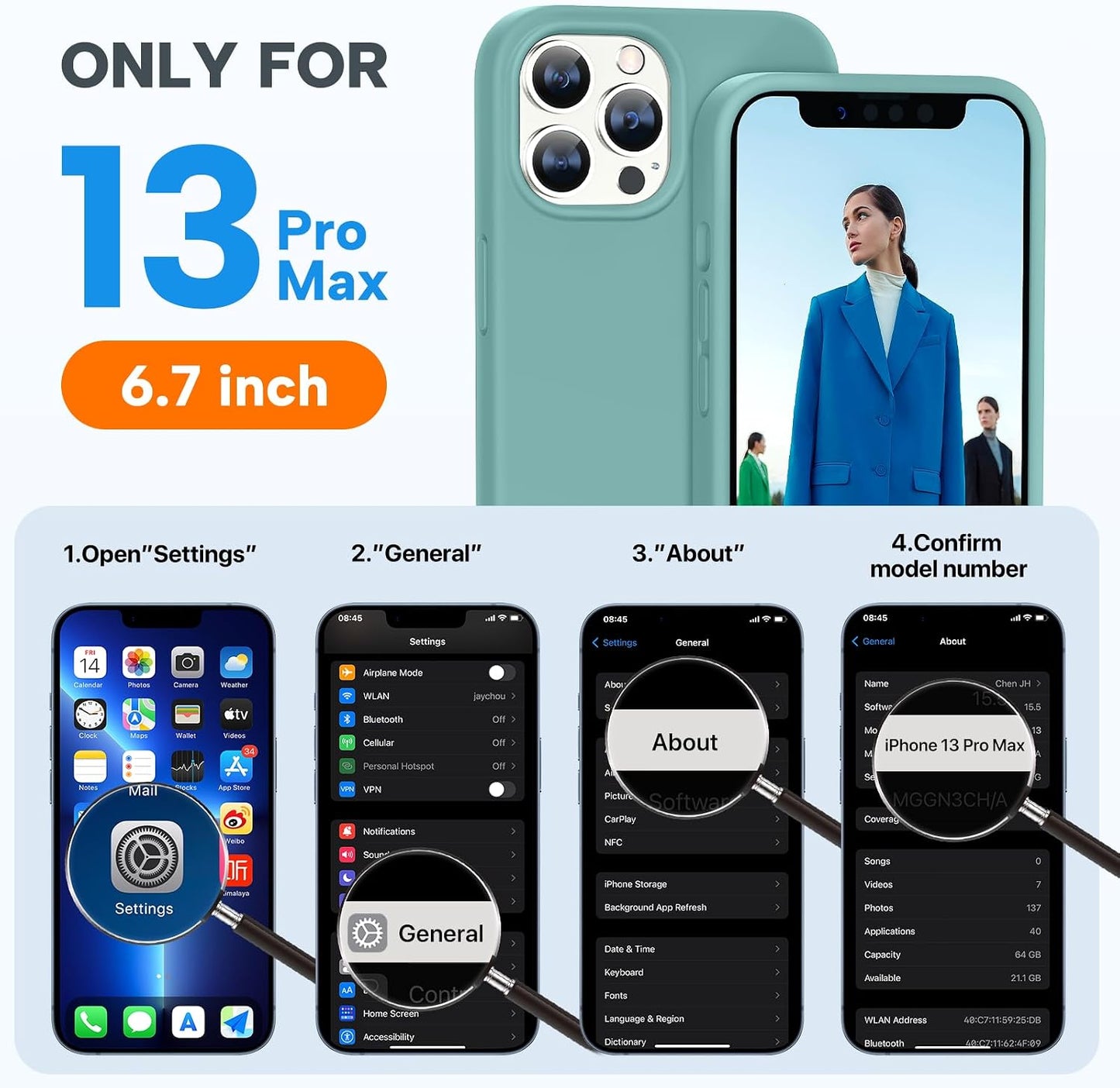 IPhone 13 Pro Max Case with Screen Protector, Shockproof Liquid Silicone Rubber Cover with Soft Anti-Scratch Microfiber Lining, 6.7 Inch, Midnight Green