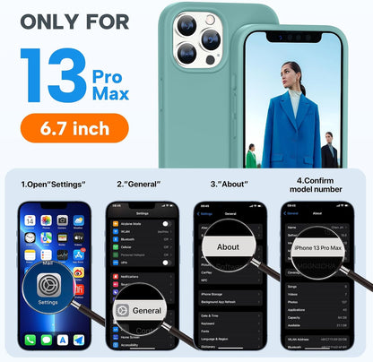 IPhone 13 Pro Max Case with Screen Protector, Shockproof Liquid Silicone Rubber Cover with Soft Anti-Scratch Microfiber Lining, 6.7 Inch, Midnight Green