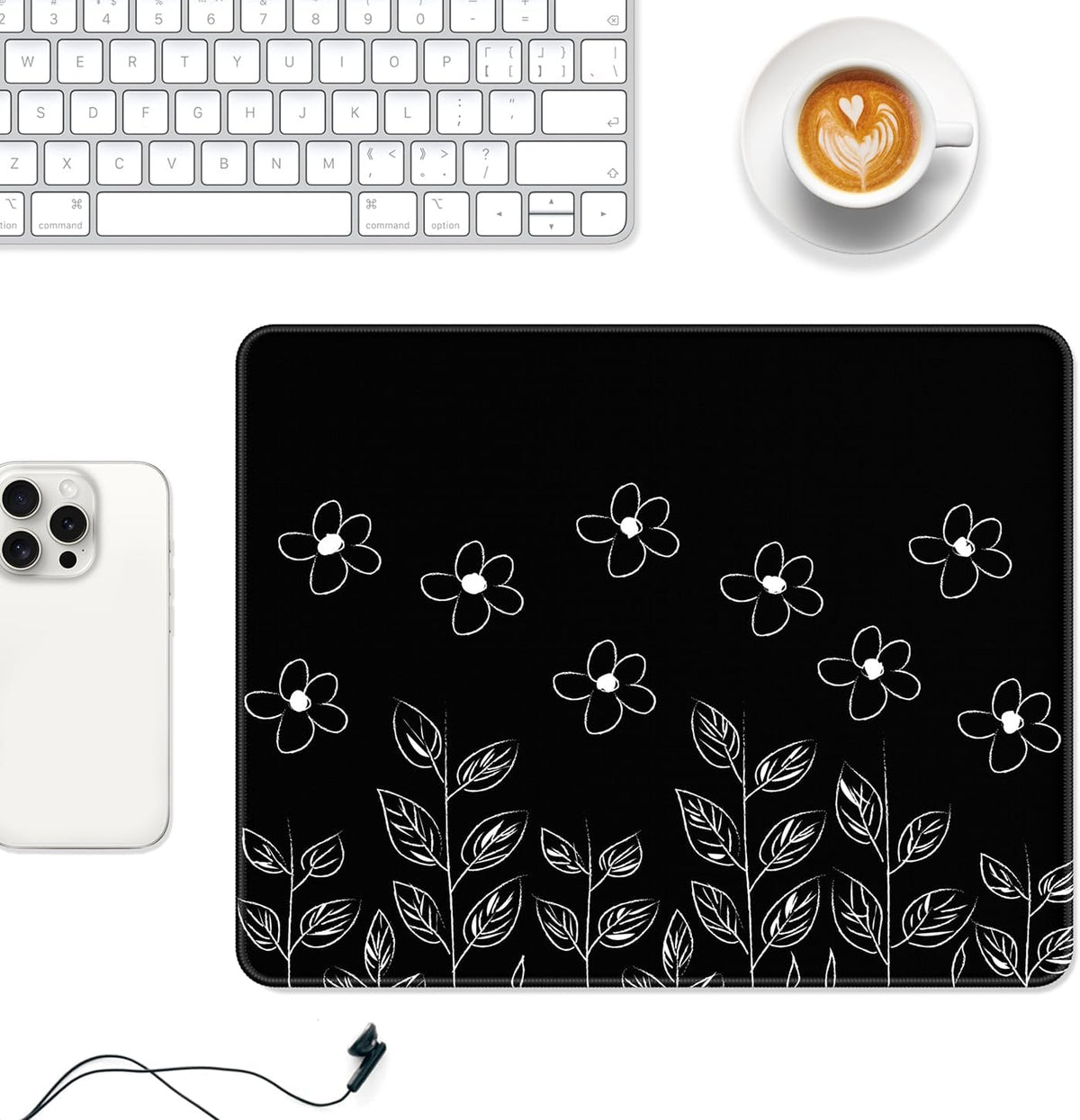 Premium Flower-Themed Mouse Pad, 12 x 10 inches, Non-Slip Rubber with Stitched Edges, Waterproof Square Mat for Gaming and Work, Compatible with Wireless Mice, Black
