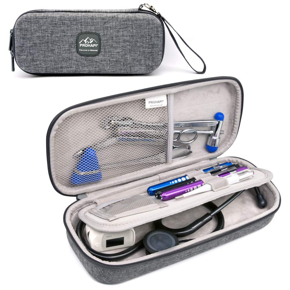 Premium Hard Stethoscope Case with ID Slot, Compatible with 3M Littmann, ADC, Omron, and MDF Stethoscopes, Featuring Mesh Pocket for Nurse Accessories (Volcanic Grey)