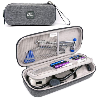 Premium Hard Stethoscope Case with ID Slot, Compatible with 3M Littmann, ADC, Omron, and MDF Stethoscopes, Featuring Mesh Pocket for Nurse Accessories (Volcanic Grey)