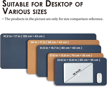 Cork Desk Mat - Reversible Desk Pad for Home and Office - Desk Organization Solution - Large Mouse Pad and Surface Protector (Dark Blue, 90cm x 43cm)