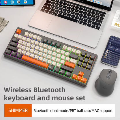 M87 Dual Mode Bluetooth Wireless Gaming Keyboard, 87 Keys with RGB Rainbow Lighting and PBT Keycaps for Quiet Office and Gaming Use