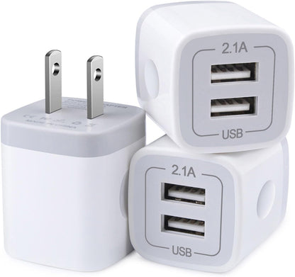 USB Wall Charger - Dual USB Fast Charging Cube Power Adapter (2.1A) - 3-Pack for iPhone 17/16/15/14/13/12/11 Pro Max, XS, XR, X, 8 and Samsung Galaxy S25 Ultra, A17