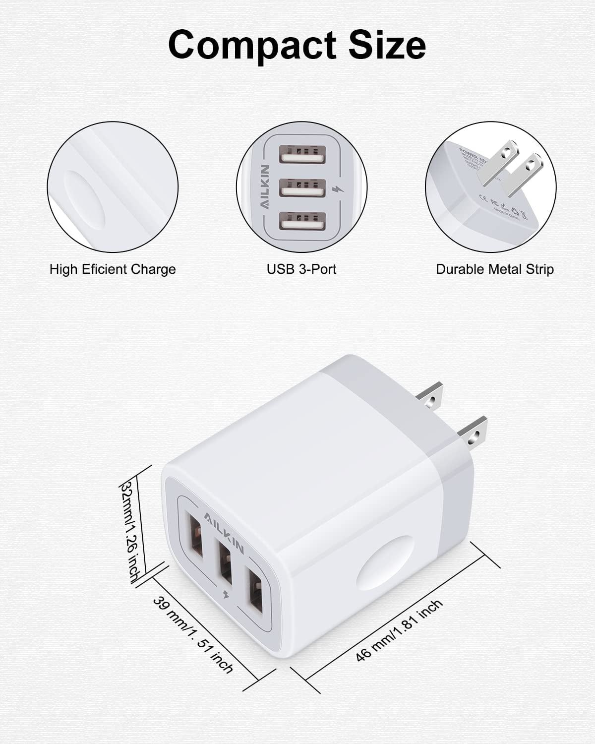 3.1A USB Wall Charger Cube with Multi-Port Adapter for iPhone and Samsung Devices