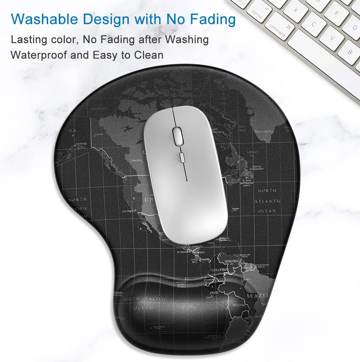 Ergonomic Mouse Pad with Gel Wrist Support - Compact Design, Smooth Surface, Non-Slip PU Base for Comfort and Pain Relief, 8.7 x 7.2 Inches, Map Pattern
