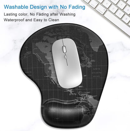 Ergonomic Mouse Pad with Gel Wrist Support - Compact Design, Smooth Surface, Non-Slip PU Base for Comfort and Pain Relief, 8.7 x 7.2 Inches, Map Pattern