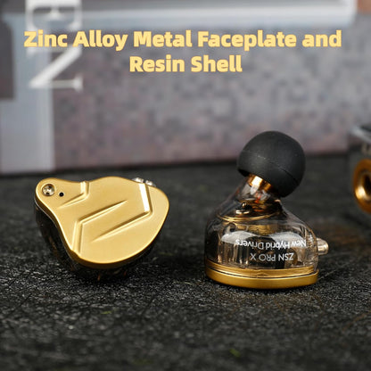 KZ ZSN PRO X High-Fidelity In-Ear Monitor Headphones with Hybrid Dual Driver, Detachable Tangle-Free Cable, Ideal for Gaming and Multimedia Use (Gold, Without Microphone)