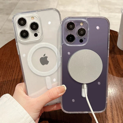 MagSafe-Compatible Transparent Wireless Charging Case for iPhone 11-17 and AirPods Pro Max Plus Mini - Shockproof PC Cover