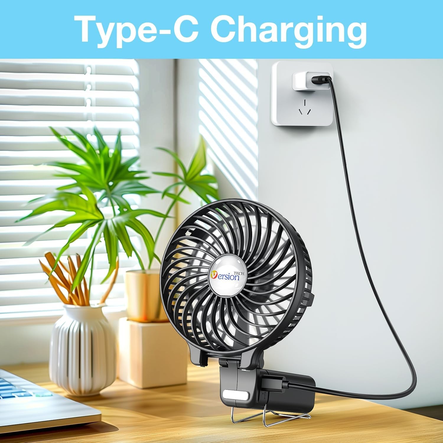 Portable Handheld Fan - Powerful and Durable, 180° Foldable Mini Fan with USB Rechargeable Battery for Personal Use, Travel, and Office - Black