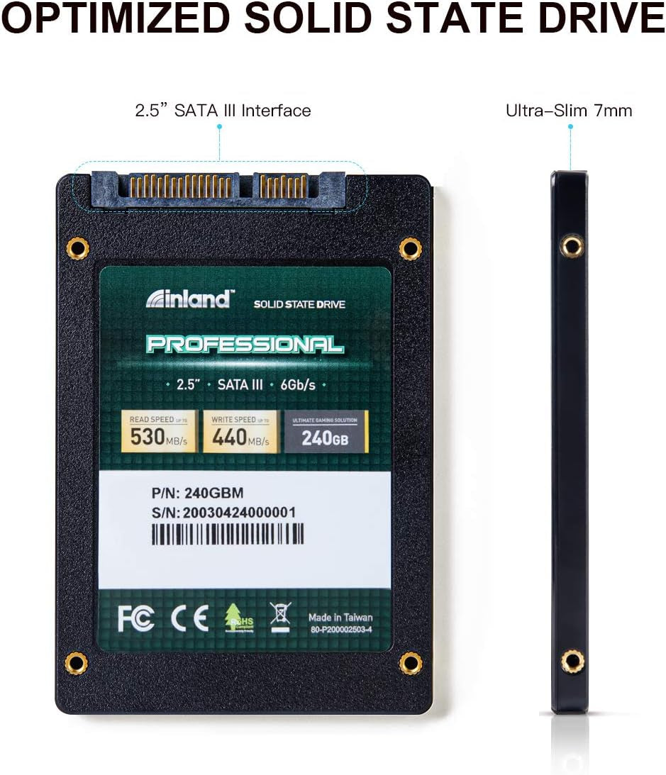240GB 3D NAND SATA III 2.5" Internal Solid State Drive - Up to 530MB/s Read & 440MB/s Write Speeds, Ideal for Laptop and Desktop PC Upgrades