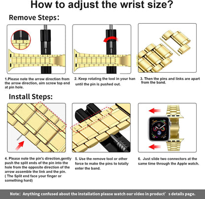Stainless Steel Adjustable Bands for Apple Watch (45mm, 44mm, 42mm) with Soft TPU Case - Compatible with Series 1-9 and SE Models, Gold Finish for Men and Women