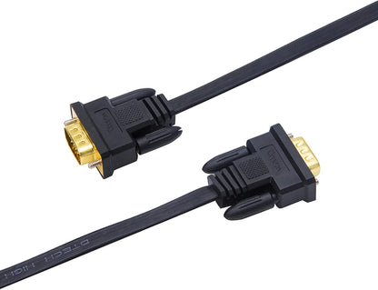 6-Foot Flat VGA Cable with Standard 15-Pin Male Connectors for Desktop Monitors (Black)