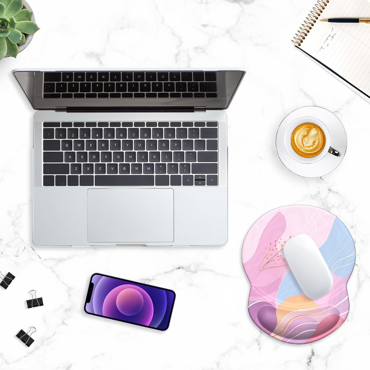 Ergonomic Mouse Pad with Gel Wrist Support Small Wrist Rest Smooth Surface Non-Slip PU Base Comfortable Office Supplies Pain Relief, 8.7 X 7.2 Inches, Art Style Pattern