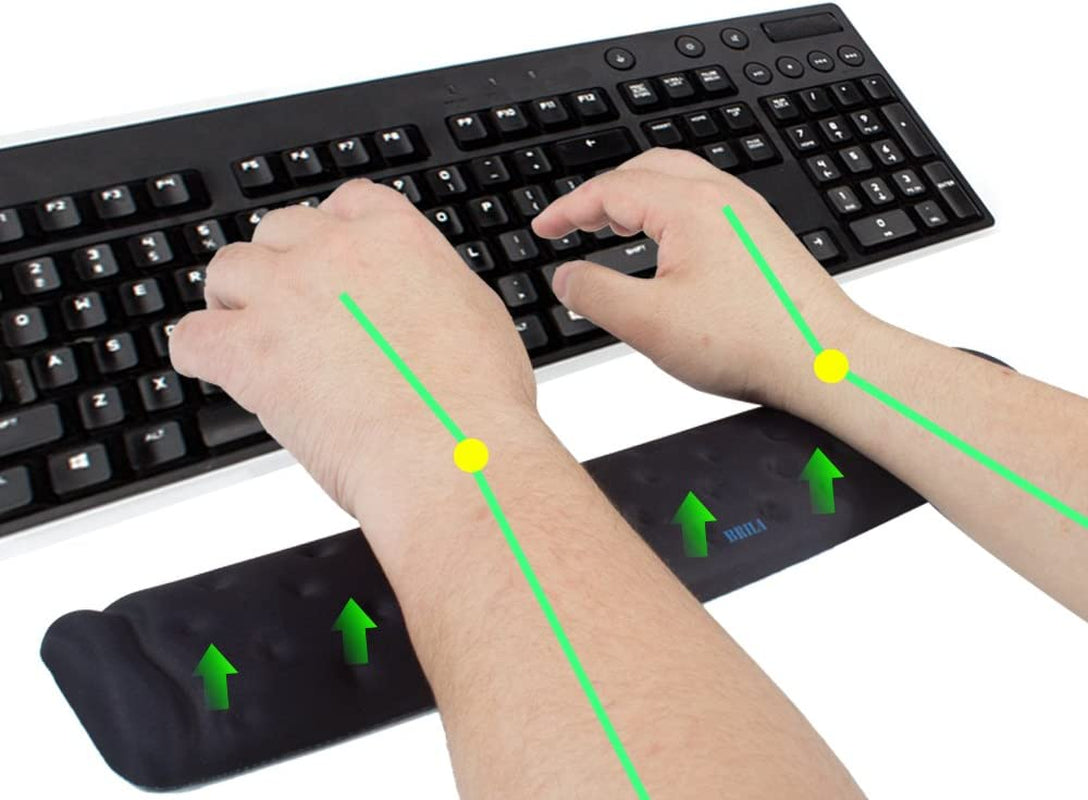 Memory Foam Wrist Rest Support Pad Set for Mouse and Keyboard - Ergonomic Design with Massage Holes for Enhanced Comfort and Pain Relief (Black)