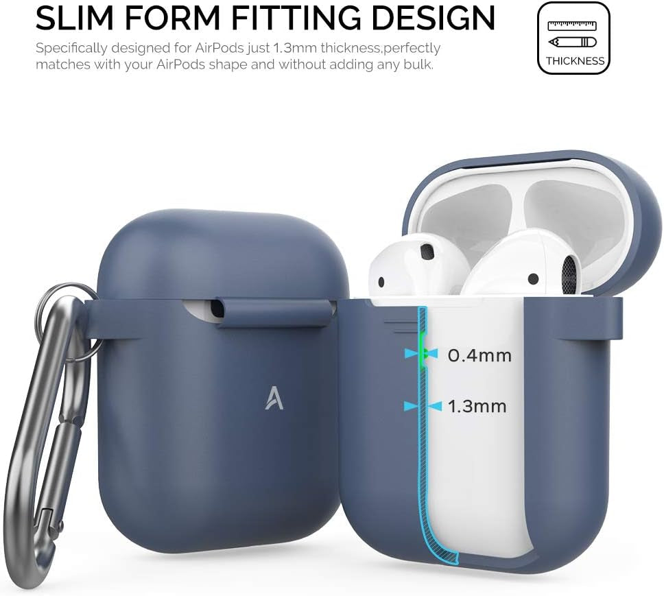 Premium Silicone Protective Case for Apple AirPods 1 & 2 | Front LED Visibility, Includes Carabiner, Wireless Charging Compatible, Shock Resistant, Comprehensive Protection