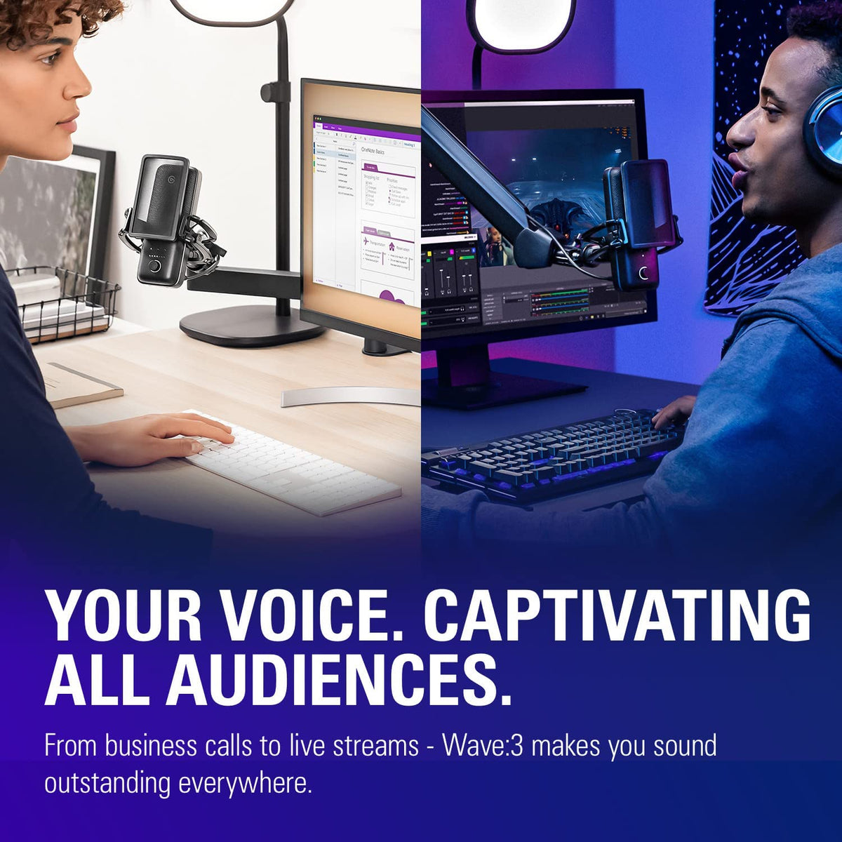 Wave:3 USB Condenser Microphone for Streaming - Cardioid Capsule, 24-Bit/96kHz Audio, Anti-Distortion Clipguard, Complimentary Mixer Software, Plug and Play for Mac and PC