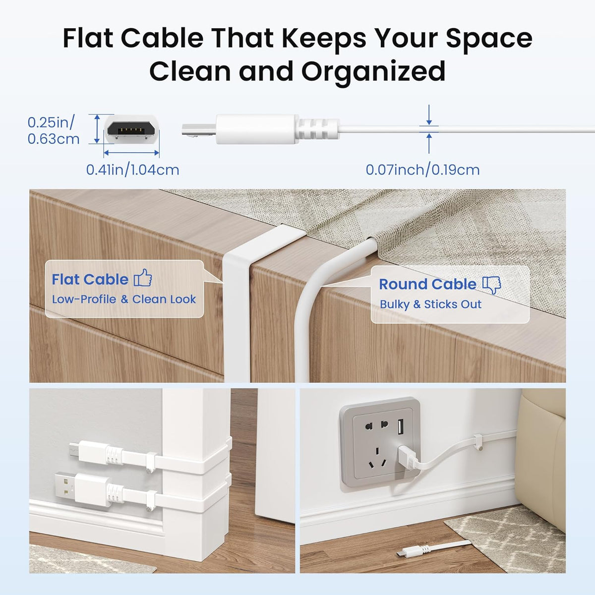 20FT/6M Flat USB A to Micro USB Power Extension Cable - 2 Pack, White | Long Charging Extender Cord for Security Cameras and Smart Home Devices including Blink Mini/Xt2, Wyze Cam V4/Og, Yi Home, Ring, Arlo, Eufy, Ezviz