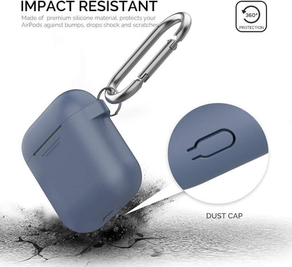 Premium Silicone Protective Case for Apple AirPods 1 & 2 | Front LED Visibility, Includes Carabiner, Wireless Charging Compatible, Shock Resistant, Comprehensive Protection