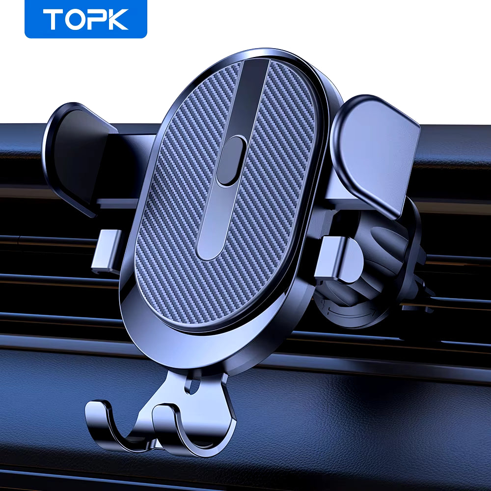 TOPK 2023 Enhanced Auto-Locking Car Phone Holder with Hook Clip for Air Vent - Compatible with iPhone and Samsung Devices