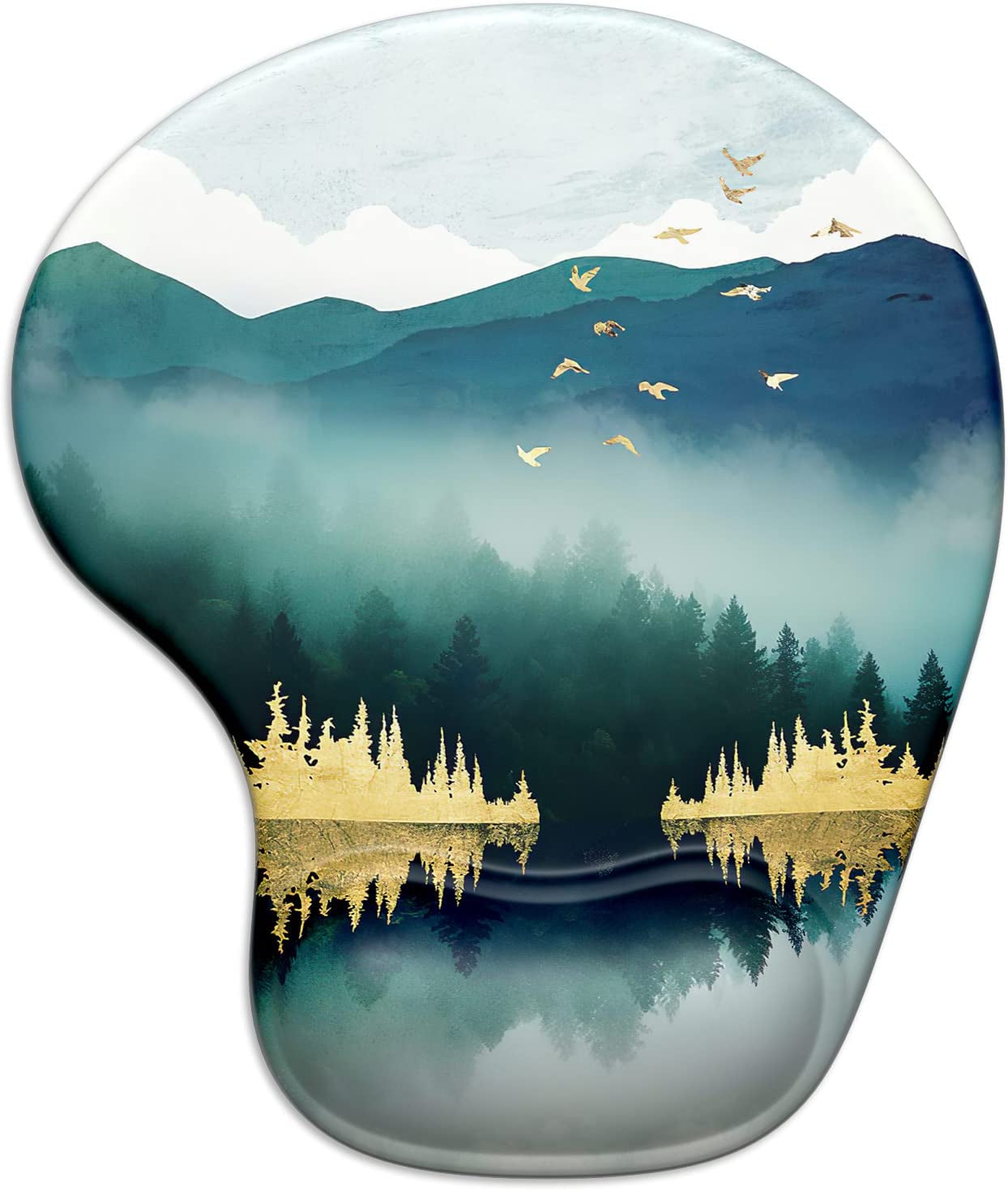 Ergonomic Mouse Pad with Gel Wrist Support and Non-Slip PU Base, 9.5 x 8 Inches, Landscape Forest Design for Office Comfort and Pain Relief
