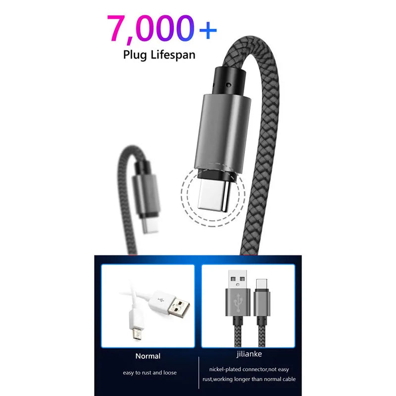 Experience Lightning-Fast Charging with Our Premium Nylon USB-A to USB-C Cable - Perfect for Huawei, Samsung, and All Your Android Devices in 1M, 2M, or 3M Lengths!