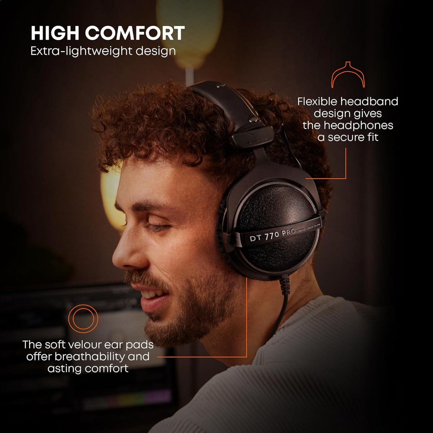 DT 770 PRO 80 Ohm Over-Ear Studio Headphones - Gray, Enclosed Design, Wired for Professional Recording and Monitoring