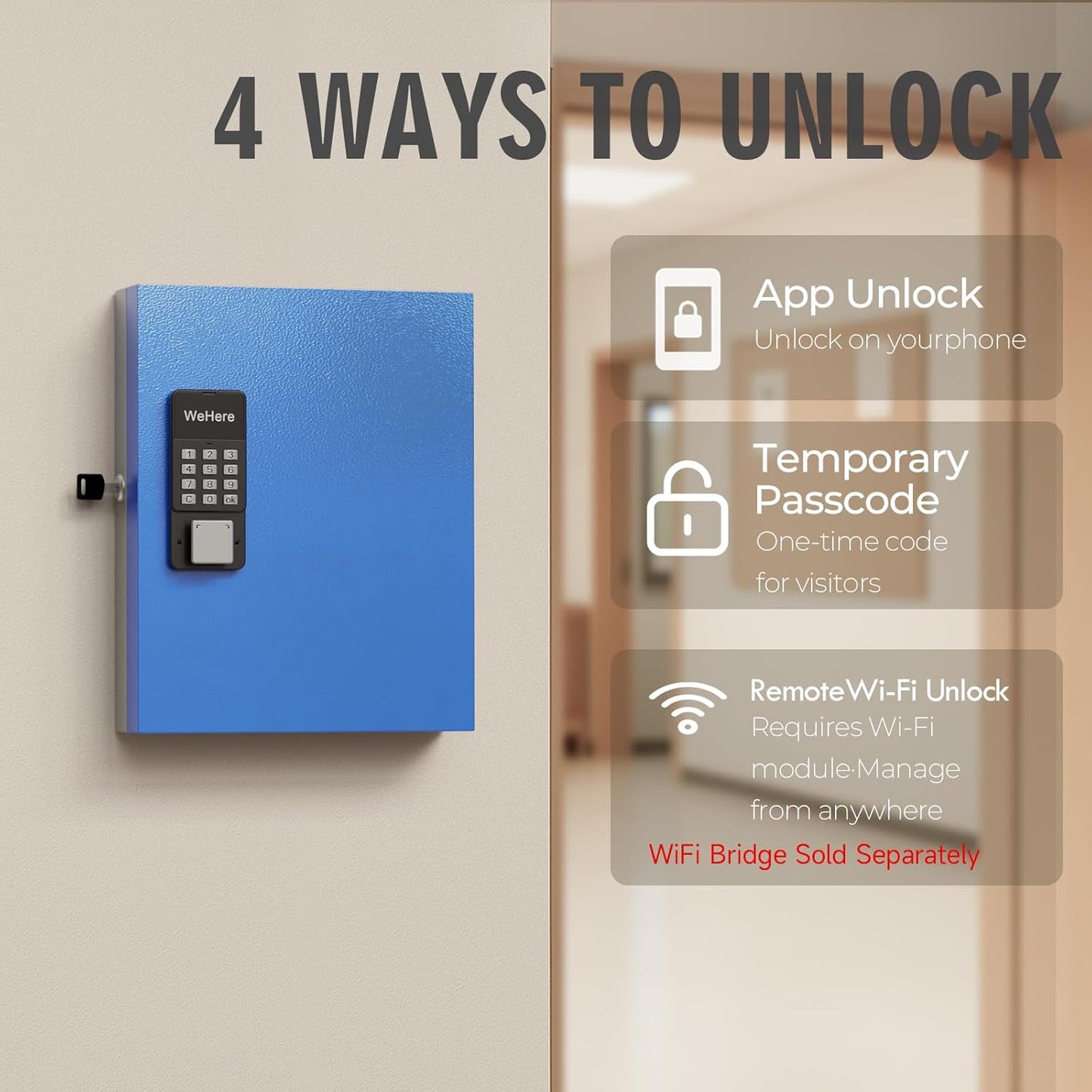 32Key Lock Box Smart Key Organier Cabinet with Keypad & App for Office | Wall Mounted Lockbox Use App, Custom & One Time Password, Wifi (Need W100 Bridge) Unlock for School, Office, Fleet, Hotel