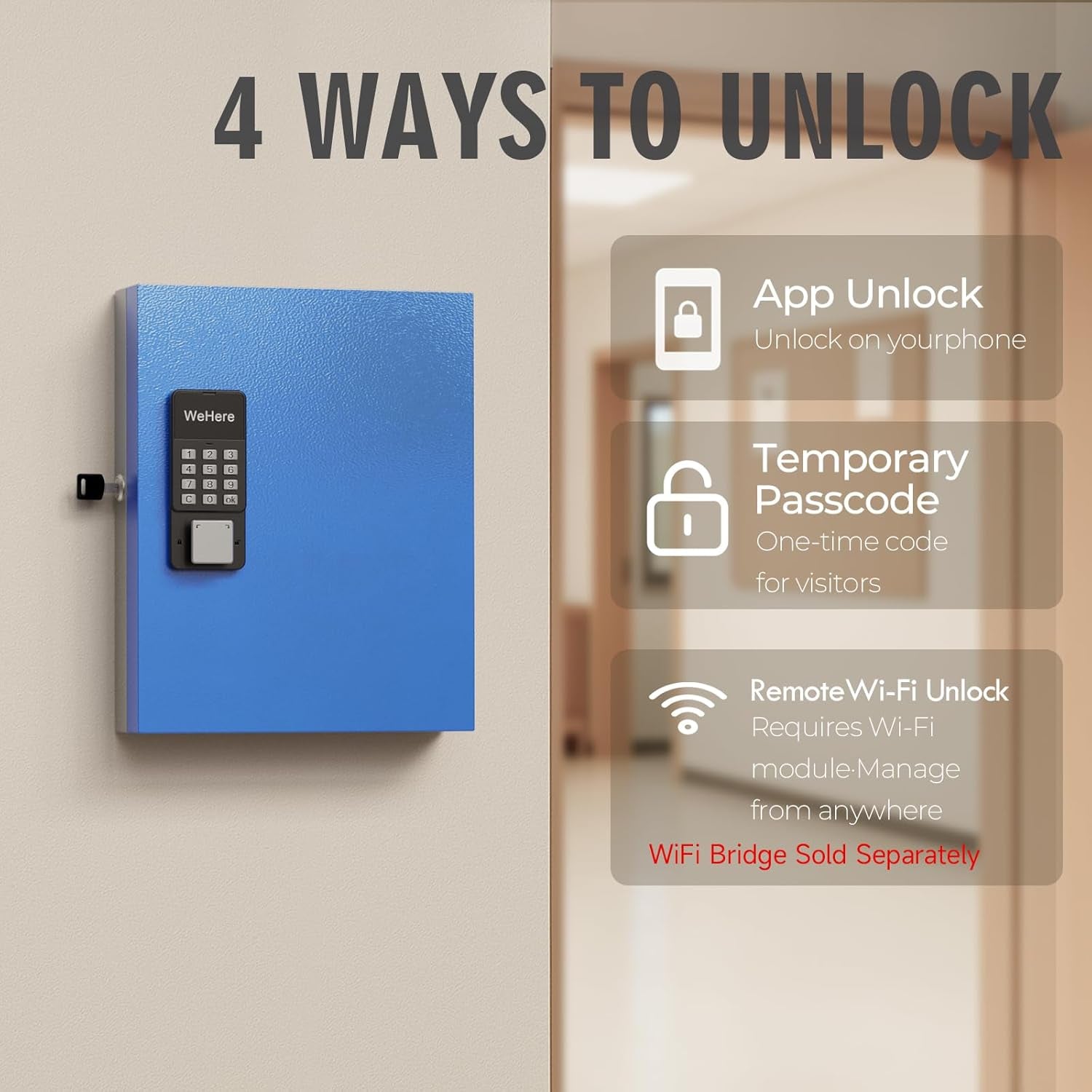 32Key Lock Box Smart Key Organier Cabinet with Keypad & App for Office | Wall Mounted Lockbox Use App, Custom & One Time Password, Wifi (Need W100 Bridge) Unlock for School, Office, Fleet, Hotel