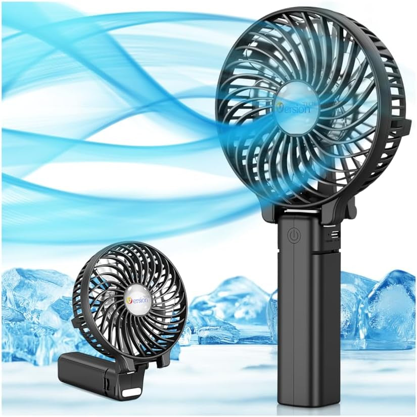 Portable Handheld Fan - Powerful and Durable, 180° Foldable Mini Fan with USB Rechargeable Battery for Personal Use, Travel, and Office - Black