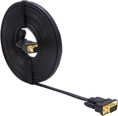 50-Foot VGA to VGA Cable - Thin Flat 15-Pin Male to Male SVGA Monitor Cord (Black)