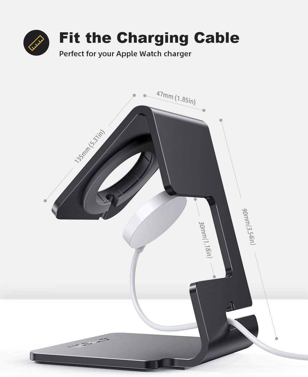 Aluminum Alloy Desk Charging Stand for Apple Watch with Magnetic Fast Charger Compatibility for iWatch SE3, SE2, Ultra 3, Series 11-6 (49/46/45/44/42/41/40/38mm)