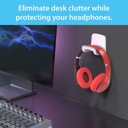 Headphone Holder with Removable Adhesive Strips (White) | USA Designed for Easy, Damage-Free Mounting on Walls, Desks, or PCs (Studio-Grade White Headphone Hanger - Single Pack)