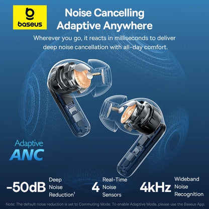 Baseus BP1 Pro Wireless Earbuds - 50dB Noise Cancelling, Bluetooth 6.0, LDAC Hi-Res Audio, 6-Mic AI Technology, IP55 Rated