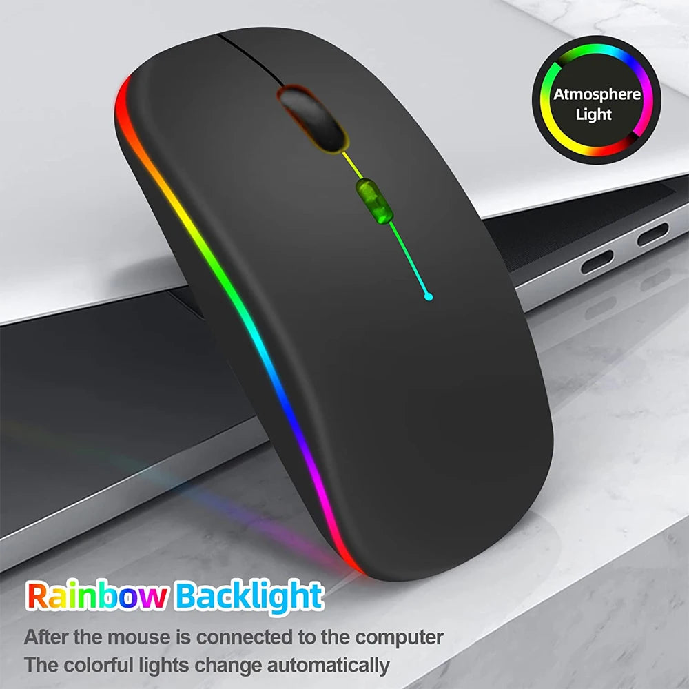 LED Wireless Rechargeable Bluetooth-Compatible RGB Ergonomic Mouse with Backlight for Laptop, PC, and iPad