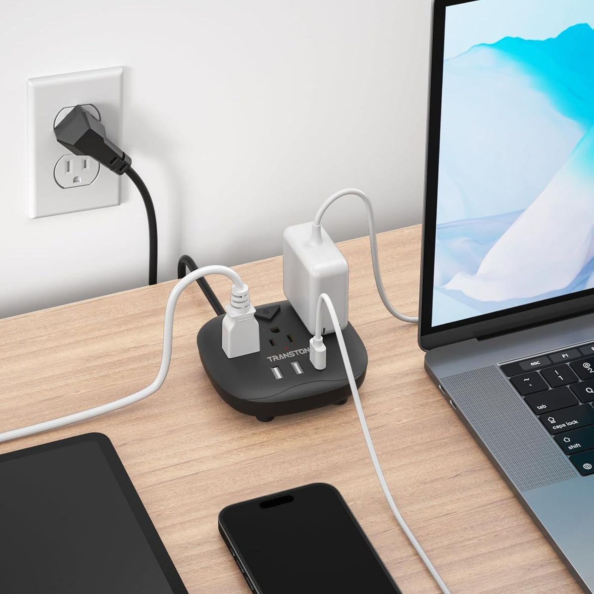 Power Strip with 3 Outlets and 3 USB Ports, Switch Control, 5 Ft Extension Cord, Compact Desktop Charging Station for Nightstand, Office, and Travel - Black