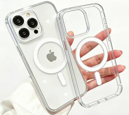 MagSafe-Compatible Transparent Wireless Charging Case for iPhone 11-17 and AirPods Pro Max Plus Mini - Shockproof PC Cover
