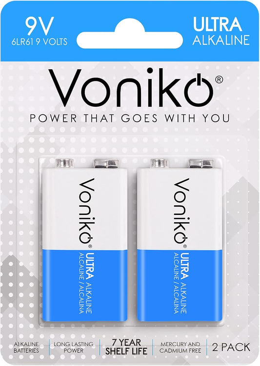 9V Alkaline Battery Pack (2 Count) for Smoke Alarms, Guitar Pedals, and Handheld Meters | Leakproof Design with 7-Year Shelf Life, Mercury-Free