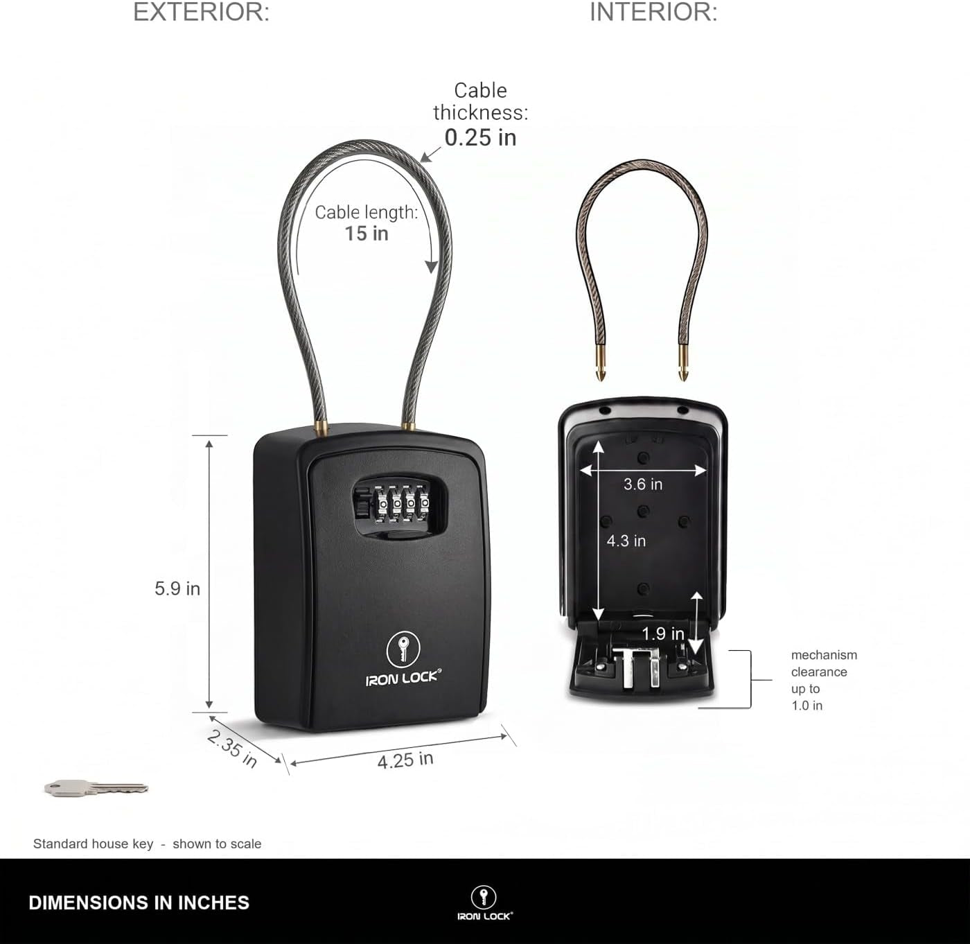 XXL Portable Key Lock Box with 15-Inch Steel Cable, Holds 20-30 Keys and Car Fobs, Features Unique Built-In Tray, Versatile Mounting Options, Resettable Code, and Protective Dial Cover