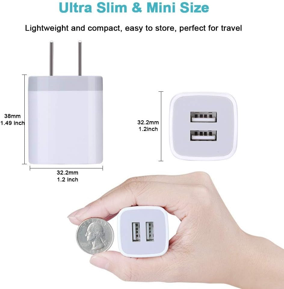 USB Wall Charger - Dual USB Fast Charging Cube Power Adapter (2.1A) - 3-Pack for iPhone 17/16/15/14/13/12/11 Pro Max, XS, XR, X, 8 and Samsung Galaxy S25 Ultra, A17