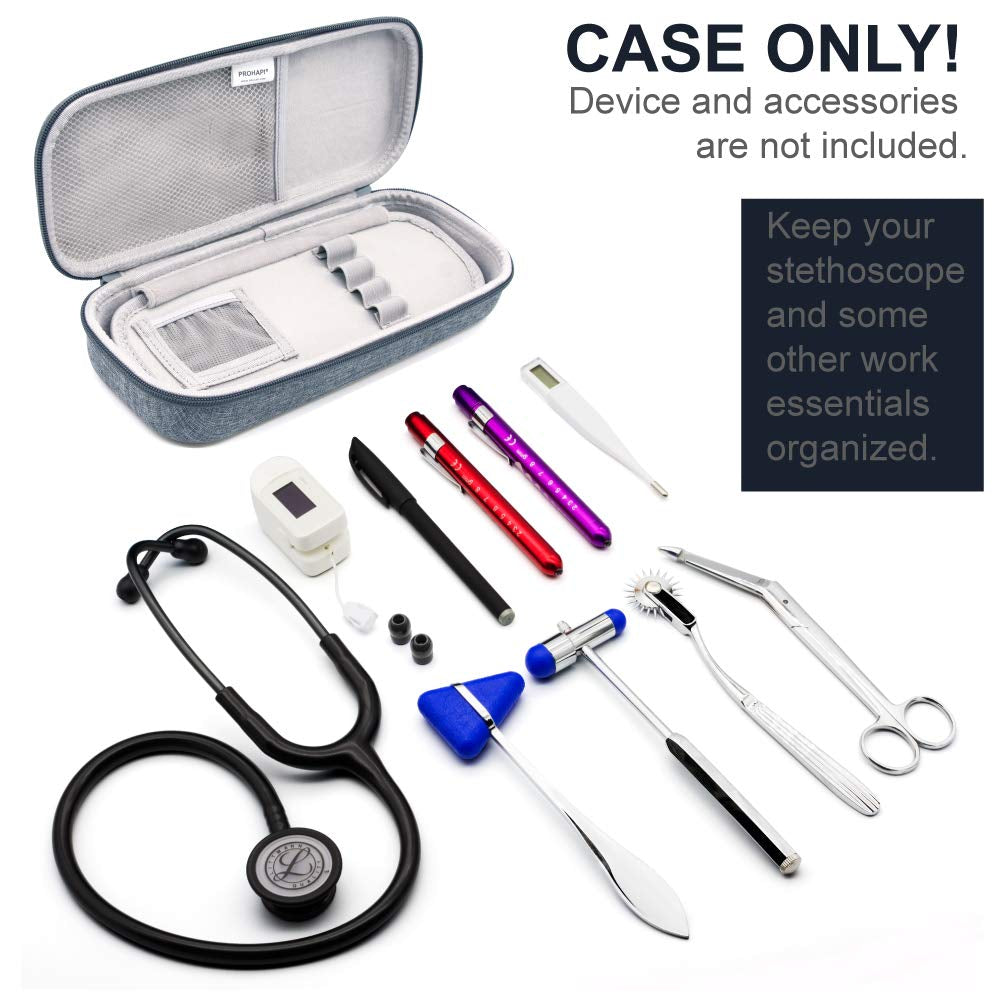 Premium Hard Stethoscope Case with ID Slot, Compatible with 3M Littmann, ADC, Omron, and MDF Stethoscopes, Featuring Mesh Pocket for Nurse Accessories (Volcanic Grey)