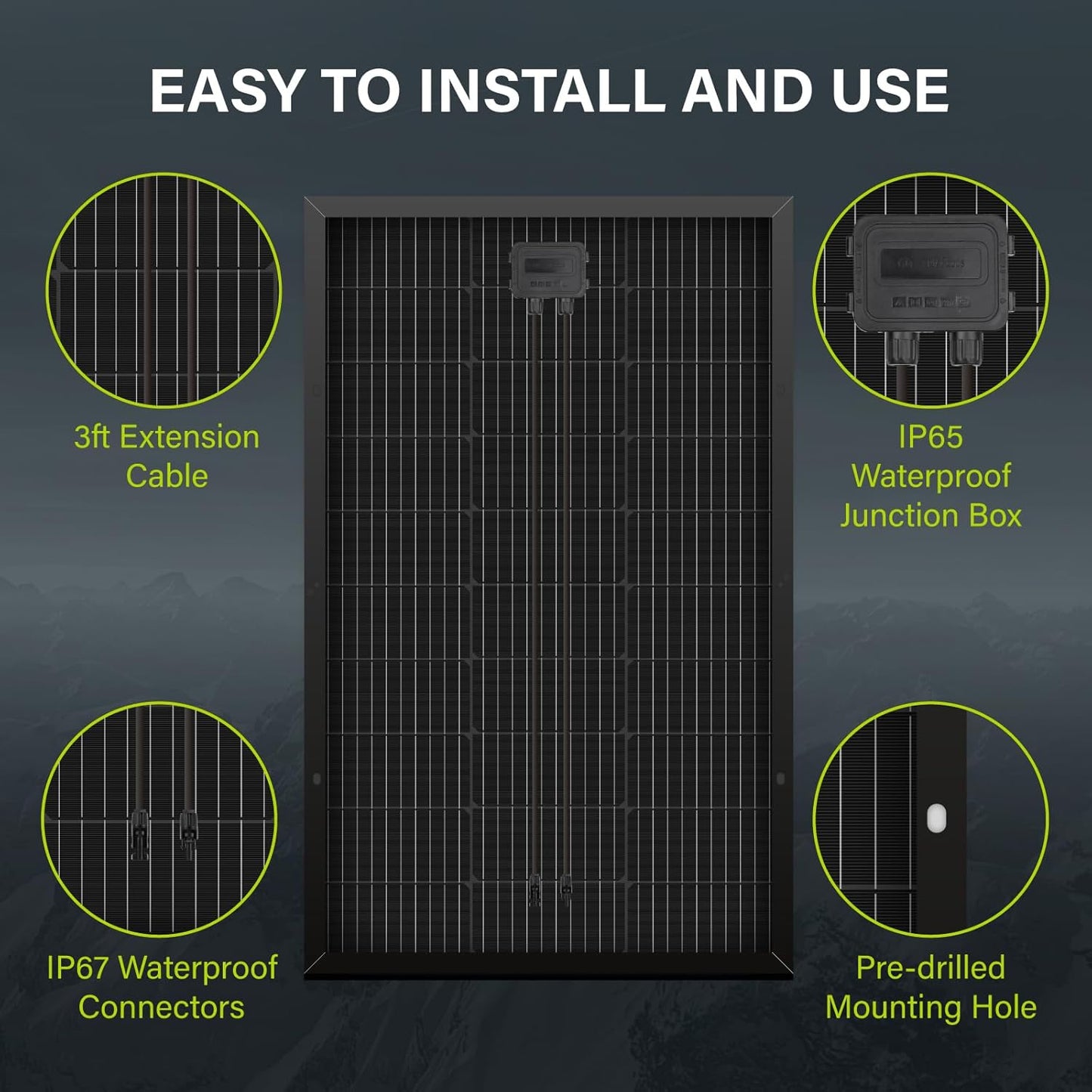 100W Monocrystalline Solar Panel - High Efficiency 12V Module for RV, Marine, and Off-Grid Applications